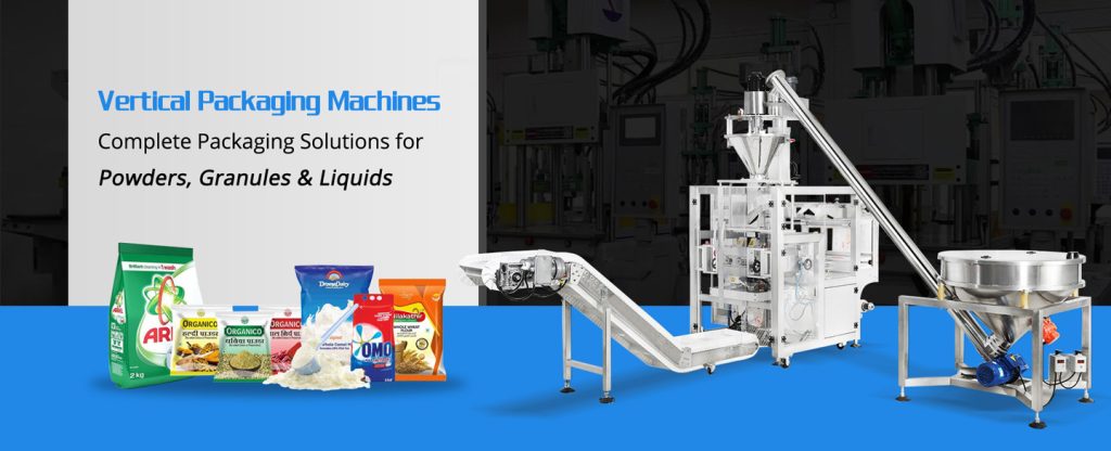 Full view of DGX vertical packaging line operating